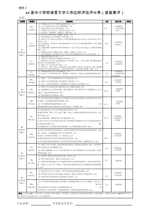 语言文字工作达标评估评分表