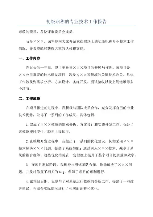 初级职称的专业技术工作报告