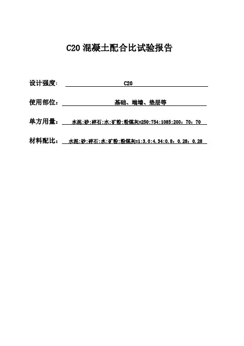 C20水泥混凝土配合比设计报告