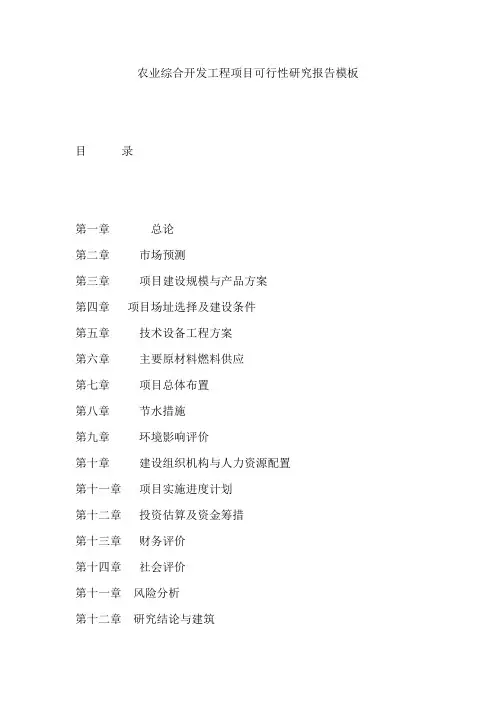农业综合开发工程项目可行性研究报告模板