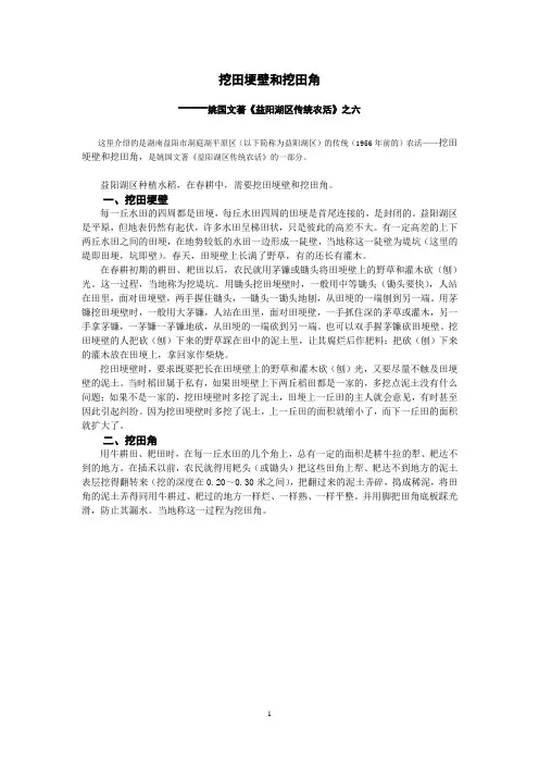 挖田埂壁和挖田角——姚国文著《益阳湖区传统农活》之六