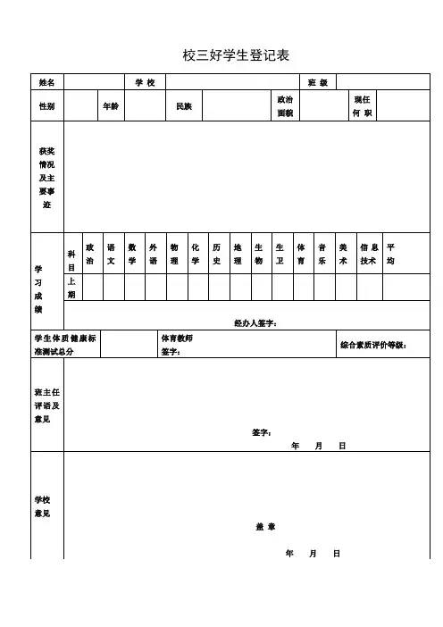 XX中学三好优干申请表