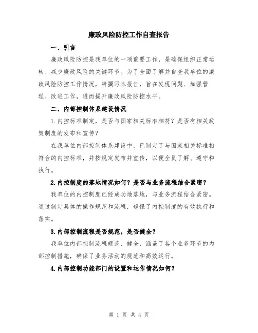 廉政风险防控工作自查报告