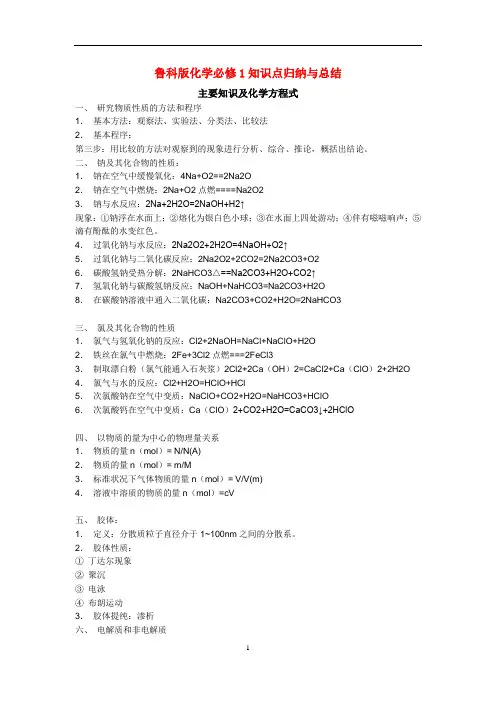 (完整版)鲁科版高中化学必修一知识点总结