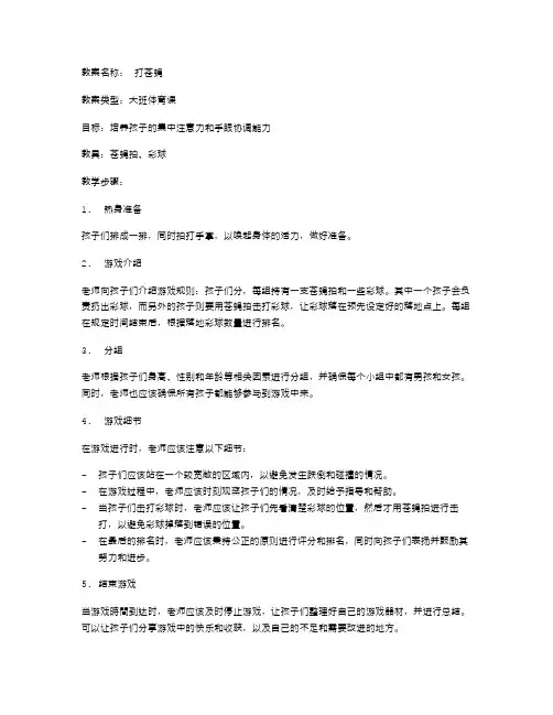 《打苍蝇》幼儿园大班体育教案：培养孩子的集中注意力