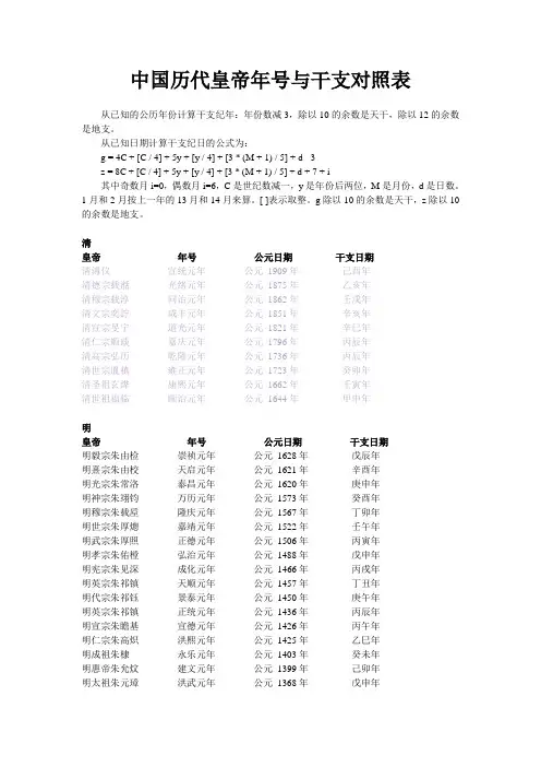 中国历代皇帝年号与干支对照表