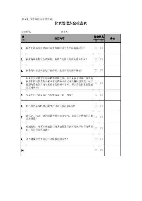 仪表管理安全检查表