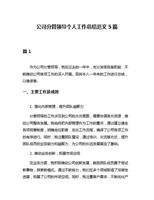 公司分管领导个人工作总结范文5篇