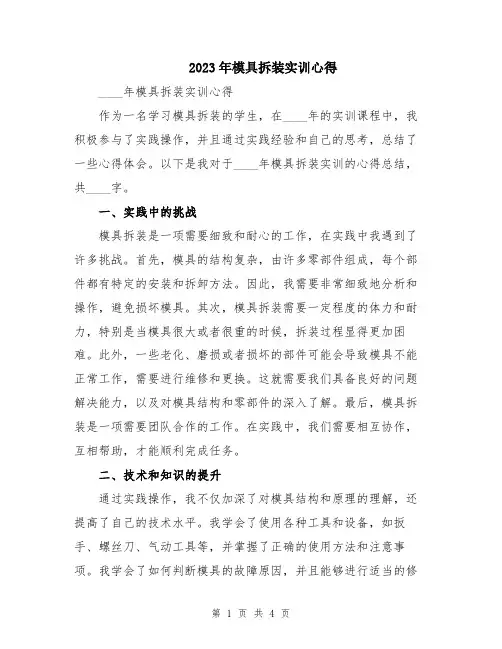 2023年模具拆装实训心得