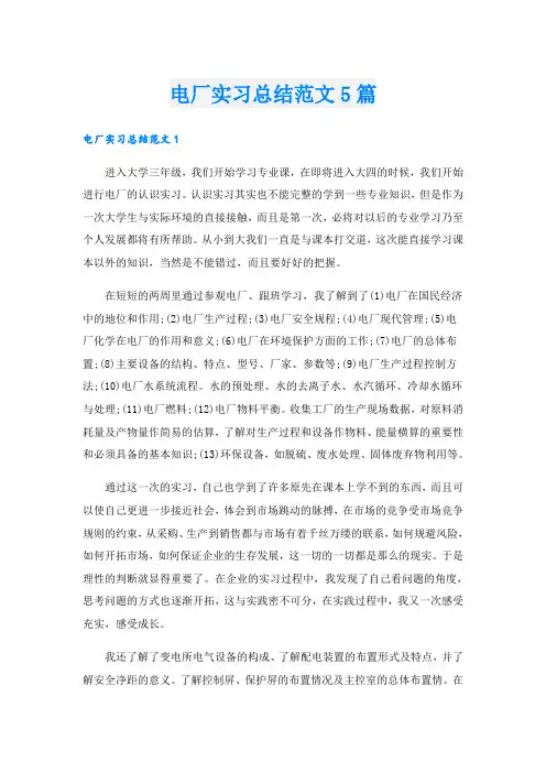 电厂实习总结范文5篇