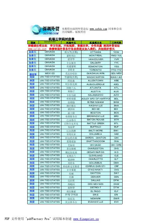 全球主要国际机场--中英文对照(机场三字代码查询)