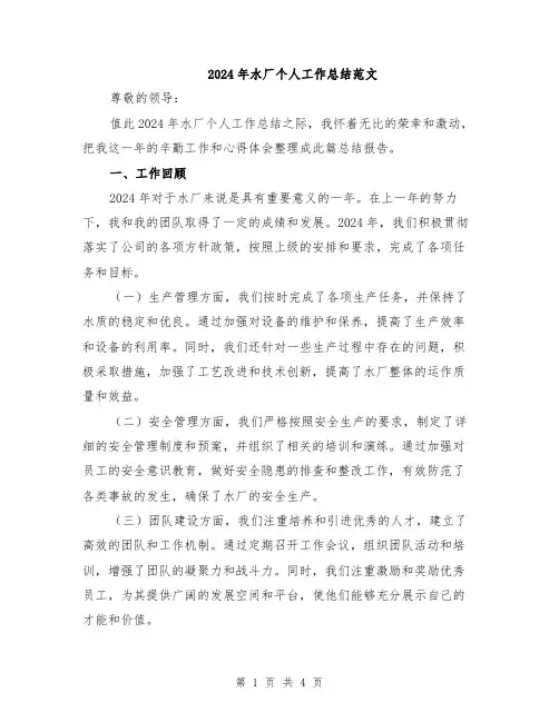 2024年水厂个人工作总结范文