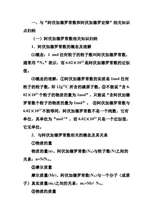 (完整)高考必备阿伏加德罗常数及其定律相关知识点归纳,推荐文档