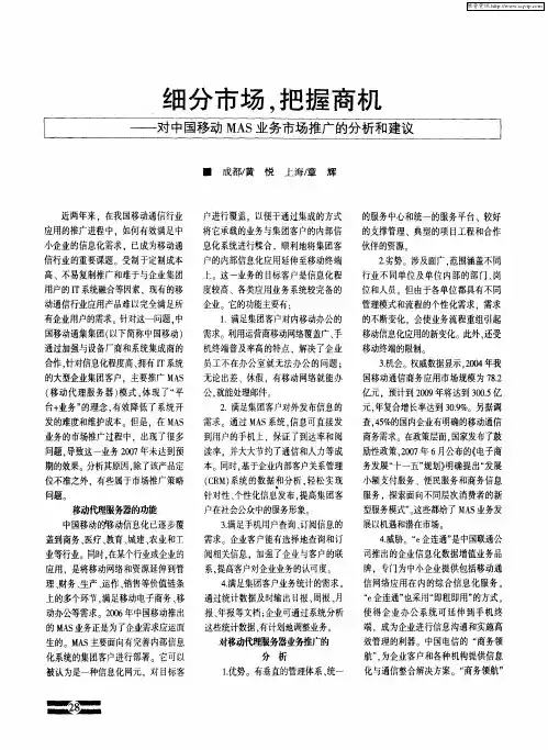 细分市场,把握商机——对中国移动MAS业务市场推广的分析和建议