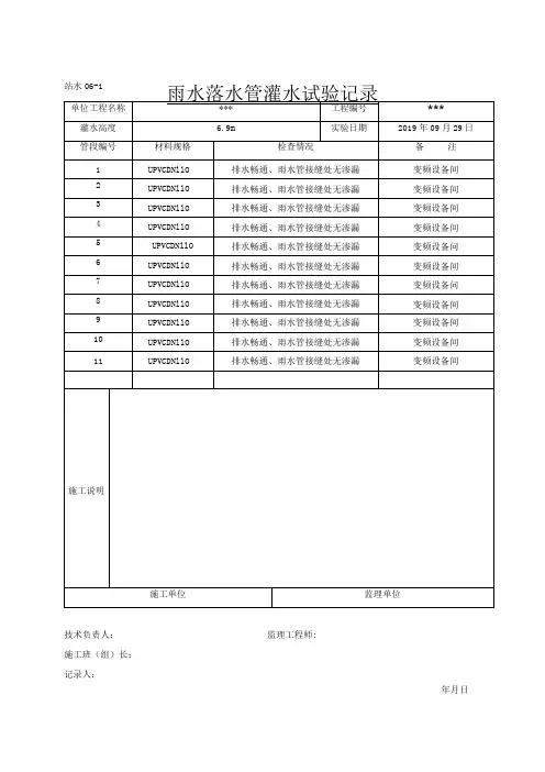 站水06、雨水落水管灌水试验记录