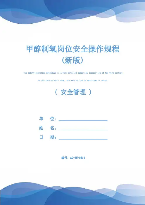 甲醇制氢岗位安全操作规程(新版)