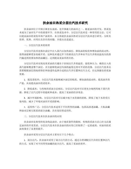 扶余油田热采分层注汽技术研究