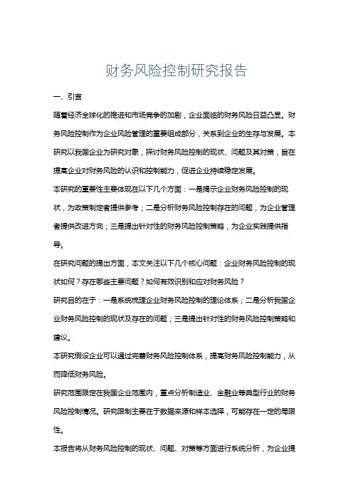 财务风险控制研究报告