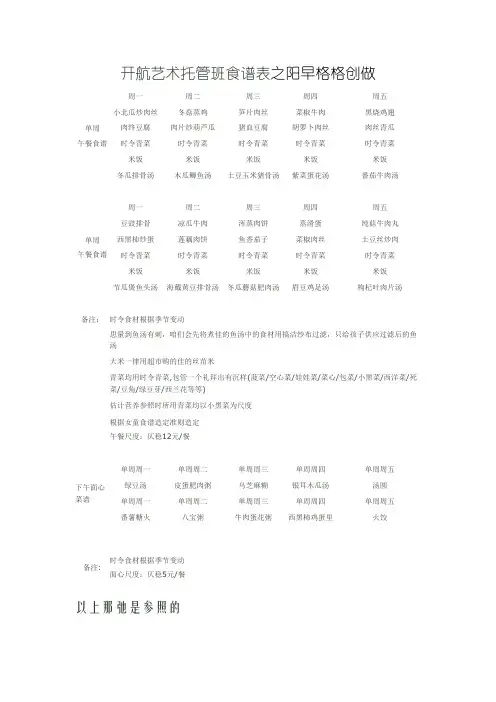启航艺术托管班食谱表