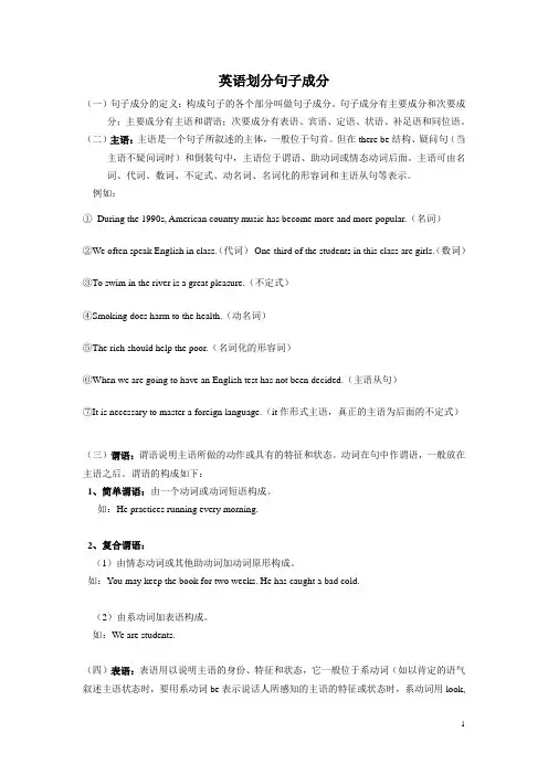 英语划分句子成分练习题及答案