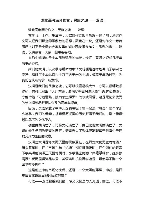 湖北高考满分作文：民族之魂——汉语