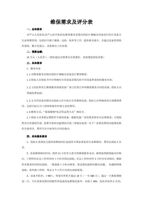 维保需求及评分表