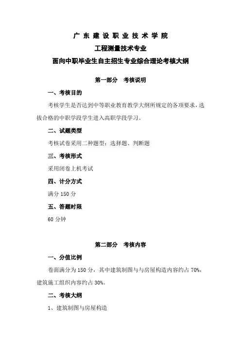 面向中职毕业生自主招生专业综合理论考核大纲