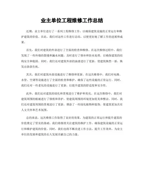 业主单位工程维修工作总结