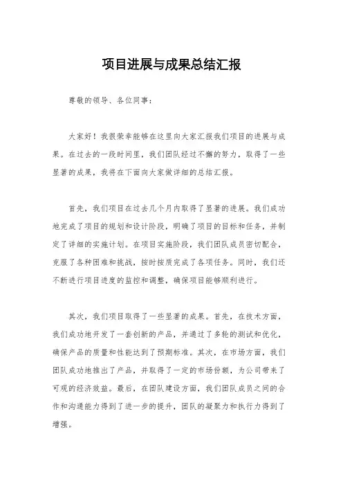 项目进展与成果总结汇报