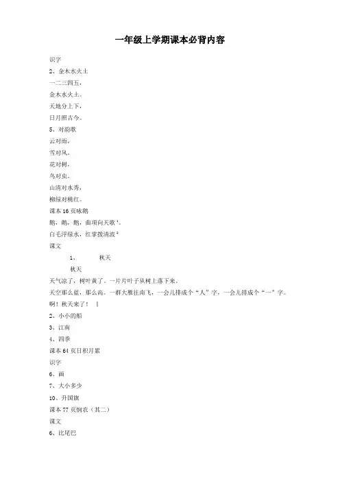 小学一年级语文上册课本必背内容