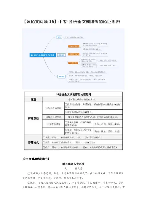 【议论文阅读16】中考-分析全文或段落的论证思路