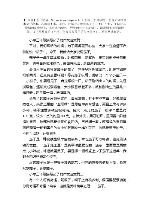 小学三年级描写茄子的作文范文