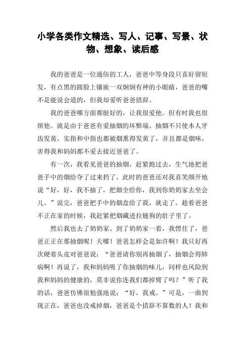 小学各类作文精选、写人、记事、写景、状物、想象、读后感