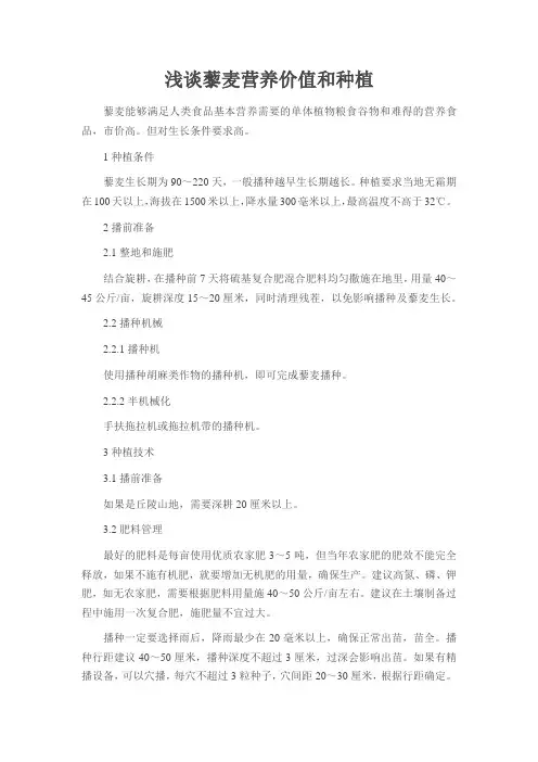 浅谈藜麦营养价值和种植