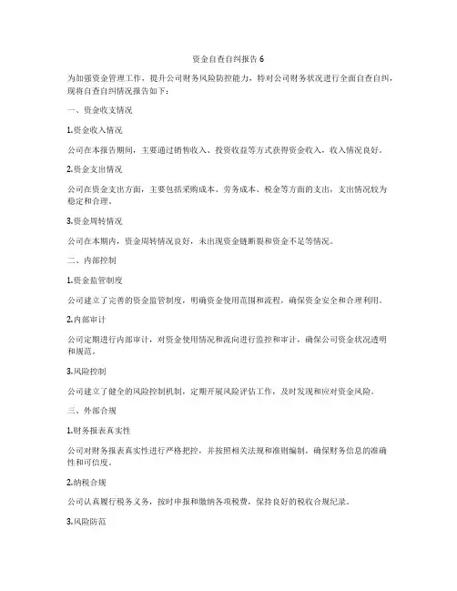 资金自查自纠报告6