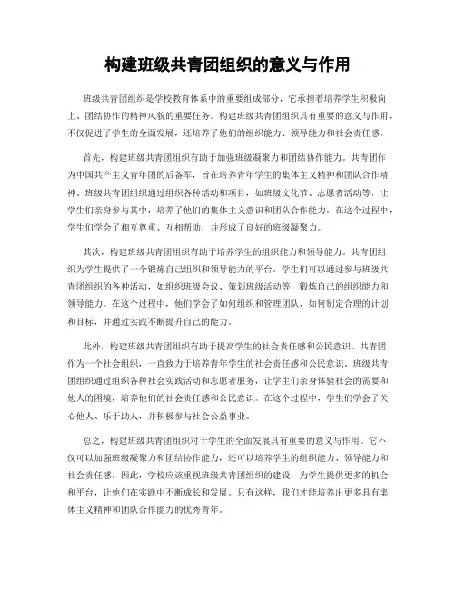 构建班级共青团组织的意义与作用