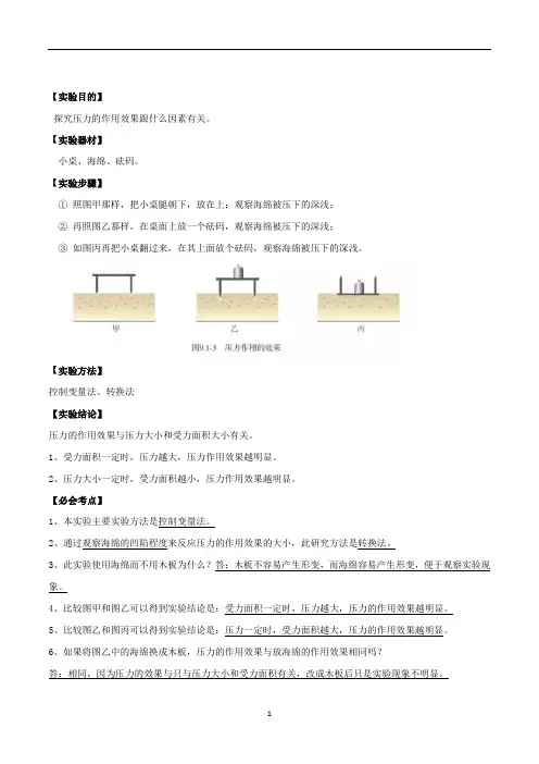 中考物理专题复习探究压力作用效果与哪些因素有关实验(09)