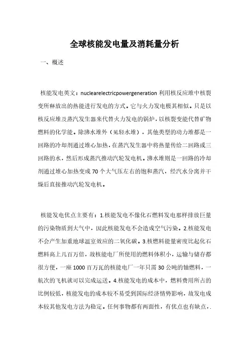 全球核能发电量及消耗量分析