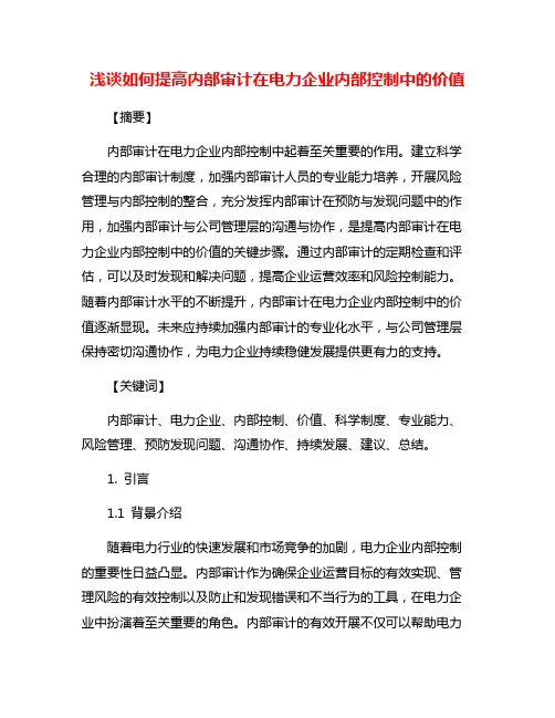 浅谈如何提高内部审计在电力企业内部控制中的价值