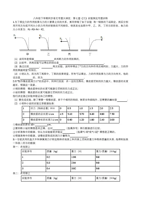 人教版初二物理8年级下册 第7章(力)单元专题大培优 实验探究专题训练(含答案))