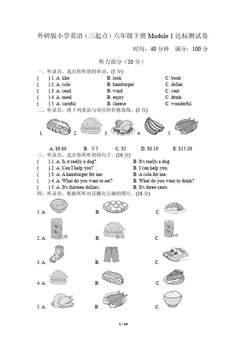 最新外研版小学英语(三起点)六年级下册单元达标测试题及答案全册