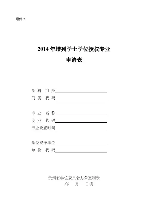 增列学士学位授权专业申请表