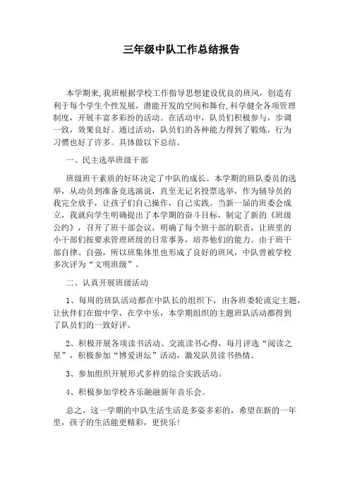 三年级中队工作总结报告