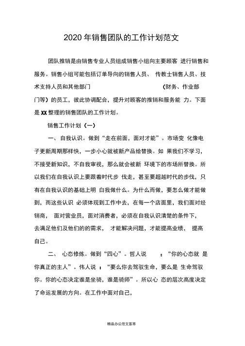 2020年销售团队的工作计划范文
