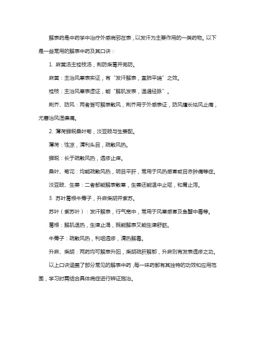 中药背诵口诀解表