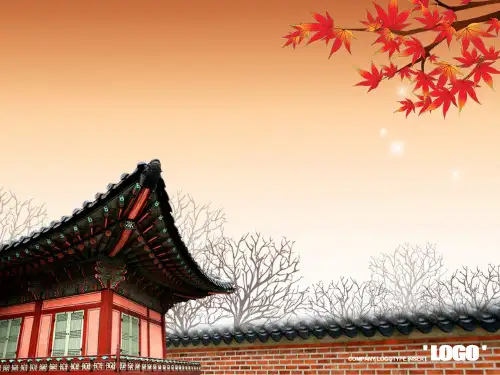 秋季主题枫叶掉落背景ppt模板