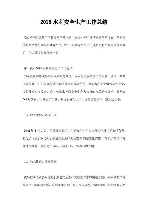 最新2018水利安全生产工作总结