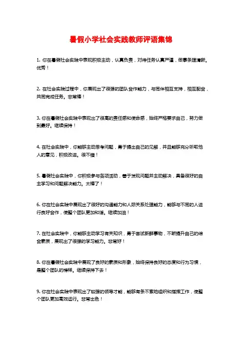 暑假小学社会实践教师评语集锦
