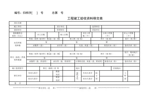 工程竣工验收资料移交表