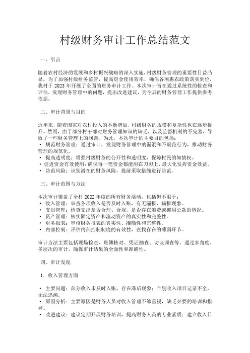 村级财务审计工作总结范文